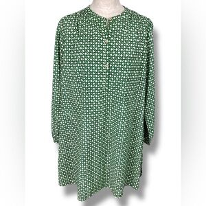 Clare V. St. Martin Green Geometric Pattern Collarless Dress preppy cottagcore